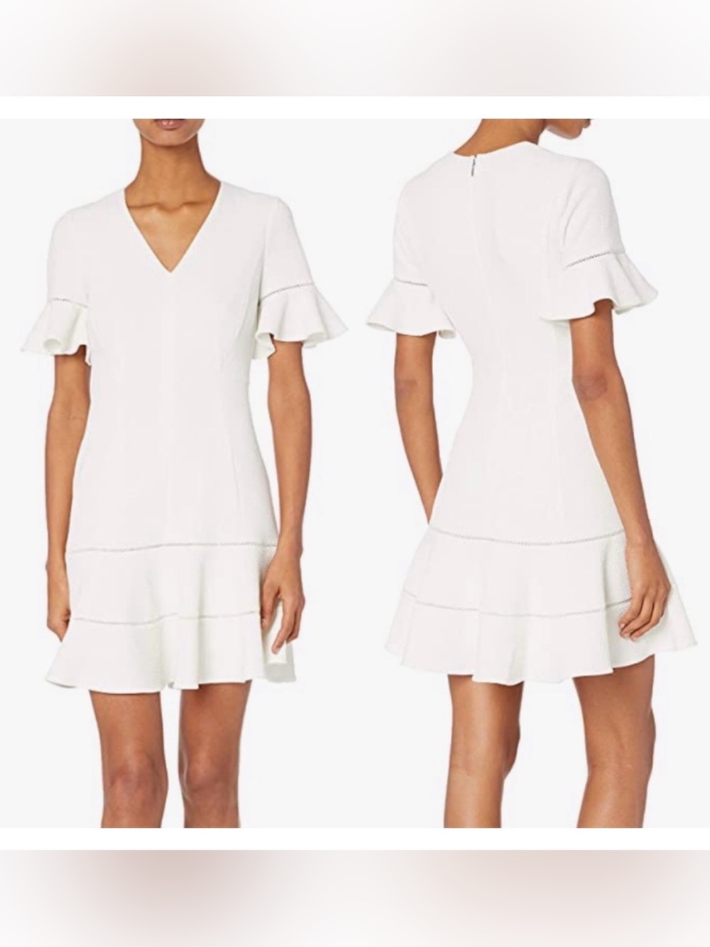 Rebecca Taylor white Textured Fit and Flare Dress with Ruffled sleeves size 6
